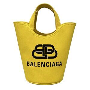 BALENCIAGA WAVE XS 619979 Yellow Black Canvas Tote Bag